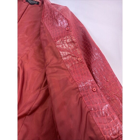 Dialogue Embossed Croc Red Leather Jacket Button Collared V-Neck Womens Medium - Picture 13 of 13